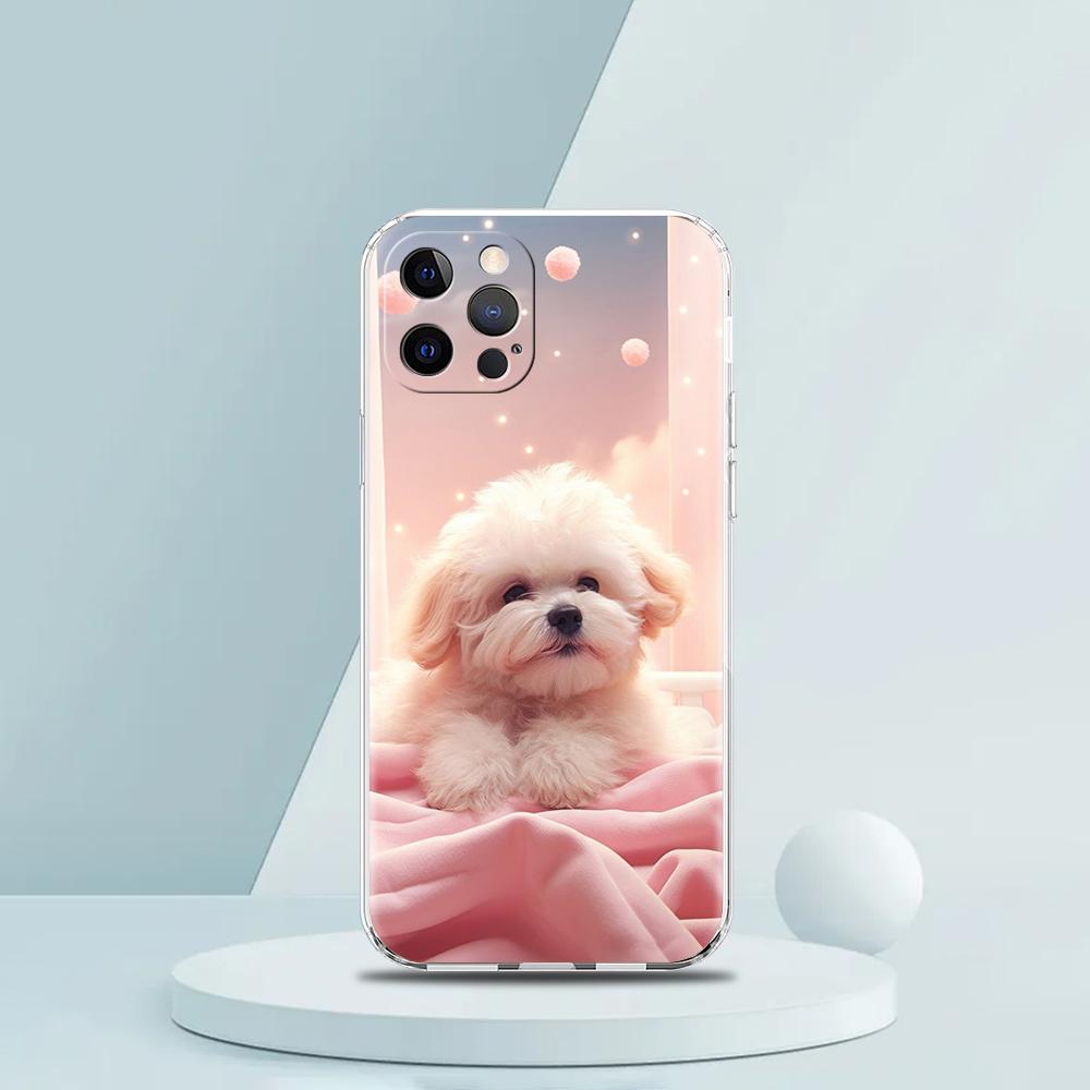 Мягкий прозрачный чехол-бампер из ТПУ для iPhone 16 15 14 13 12 11 Pro Max XR 8 7 Plus Ударопрочный корпус Милый рисунок с маленькой собачкой