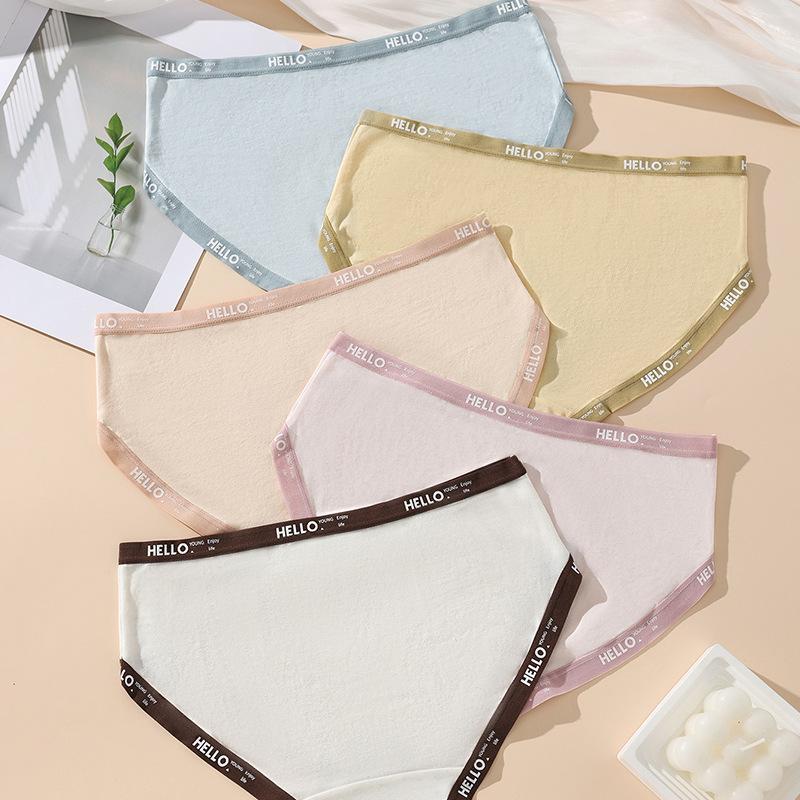 LANGSHA 5Pcs Cotton Panties Women Underwear Breathable Cute Print Briefs Female Fashion Lingerie XXL