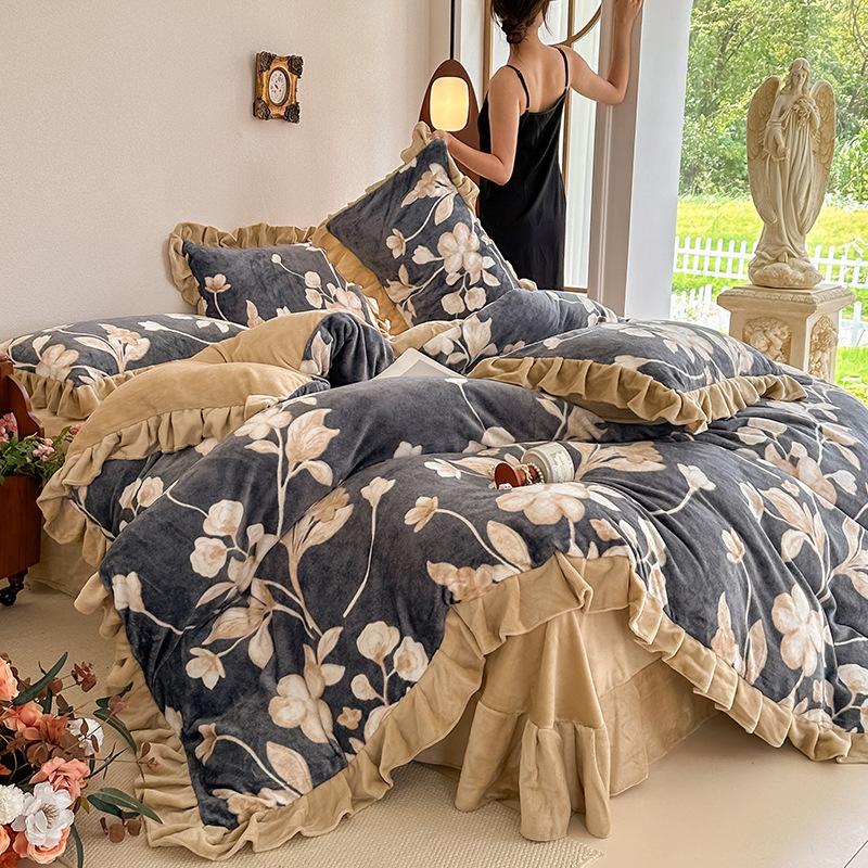 Комплект из четырех предметов из утолщенного молочного флиса на кровать, высококачественная теплая простыня, пододеяльник, пододеяльник из кораллового флиса