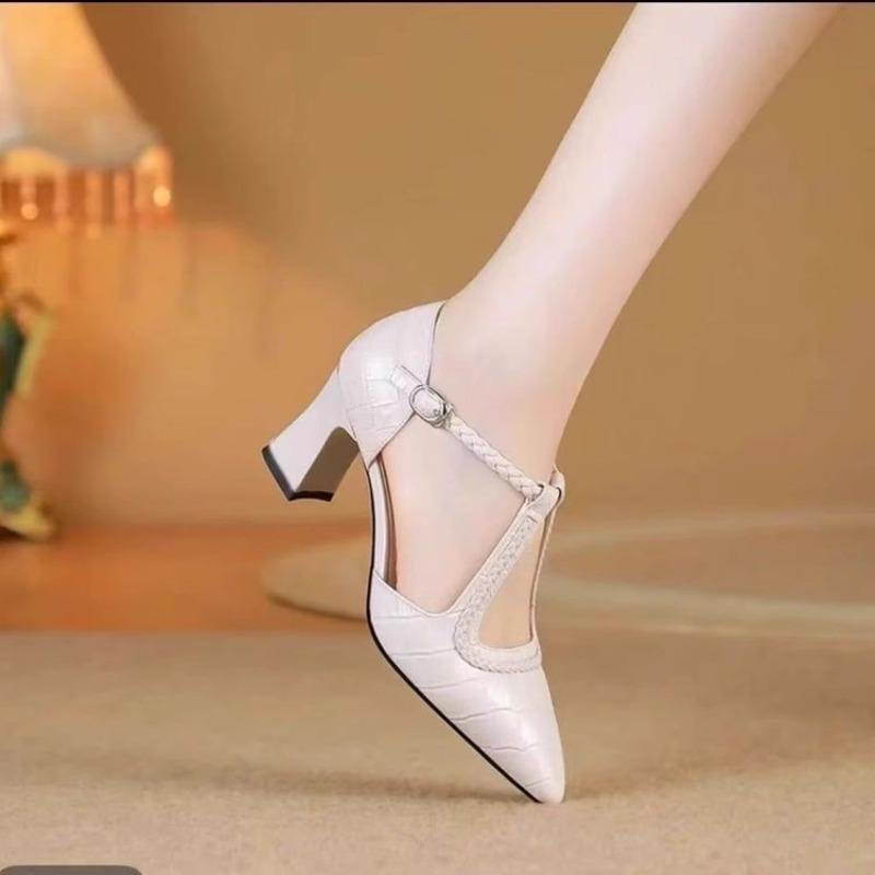 CM High Heels Temperament Versatile Word Buckle Pointed Fashion Sandals Hollow Summer Women's Shoes