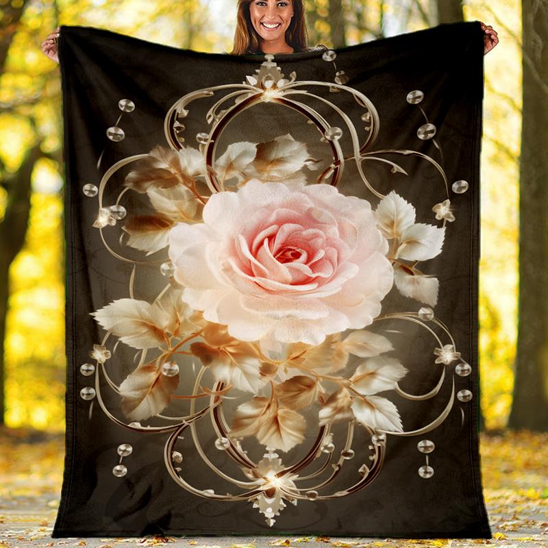Roses Pearls Print Flannel Blanket, Soft Warm Lightweight Throw Blanket for living Room,Sofa Bed Camping office