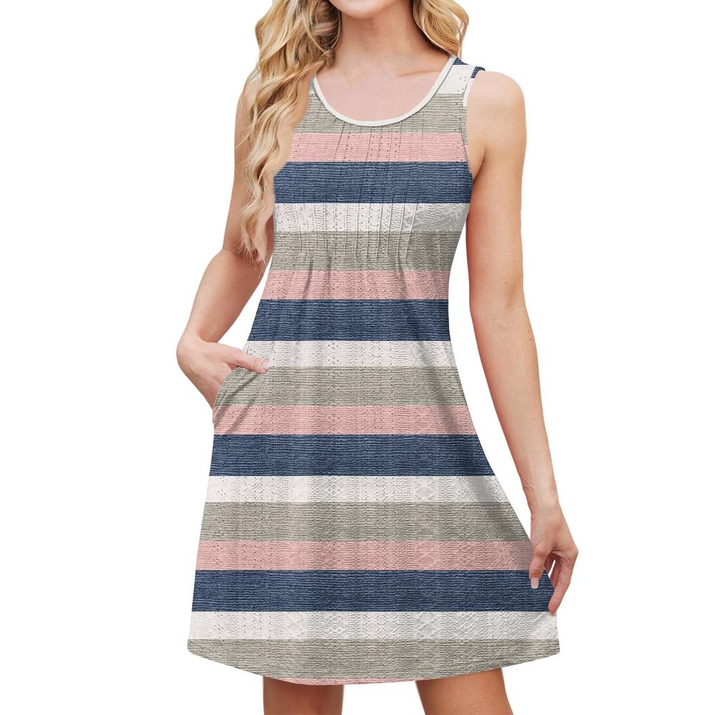 Женский стильный повседневный свободный сарафан с полосатым принтом без рукавов летний пляжный сарафан