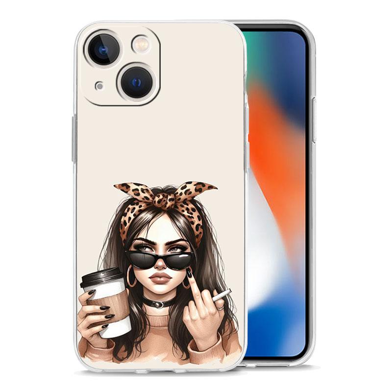 Чехол для телефона iPhone 16 Чехлы iPhone 15 12 13 14 16 Pro Max X XR XS Max 15 Plus 16Pro iPhone11 Чехол Девушка Босс Женщина Кофе