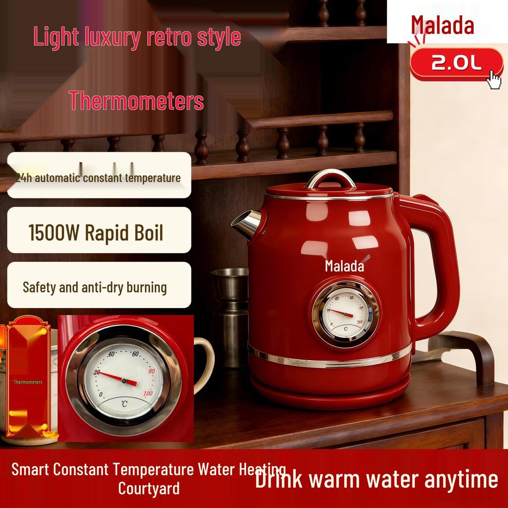 Retro Luxury Red: Wanlida Smart Kettle with Real-time Temp Display and Constant Temperature Control.