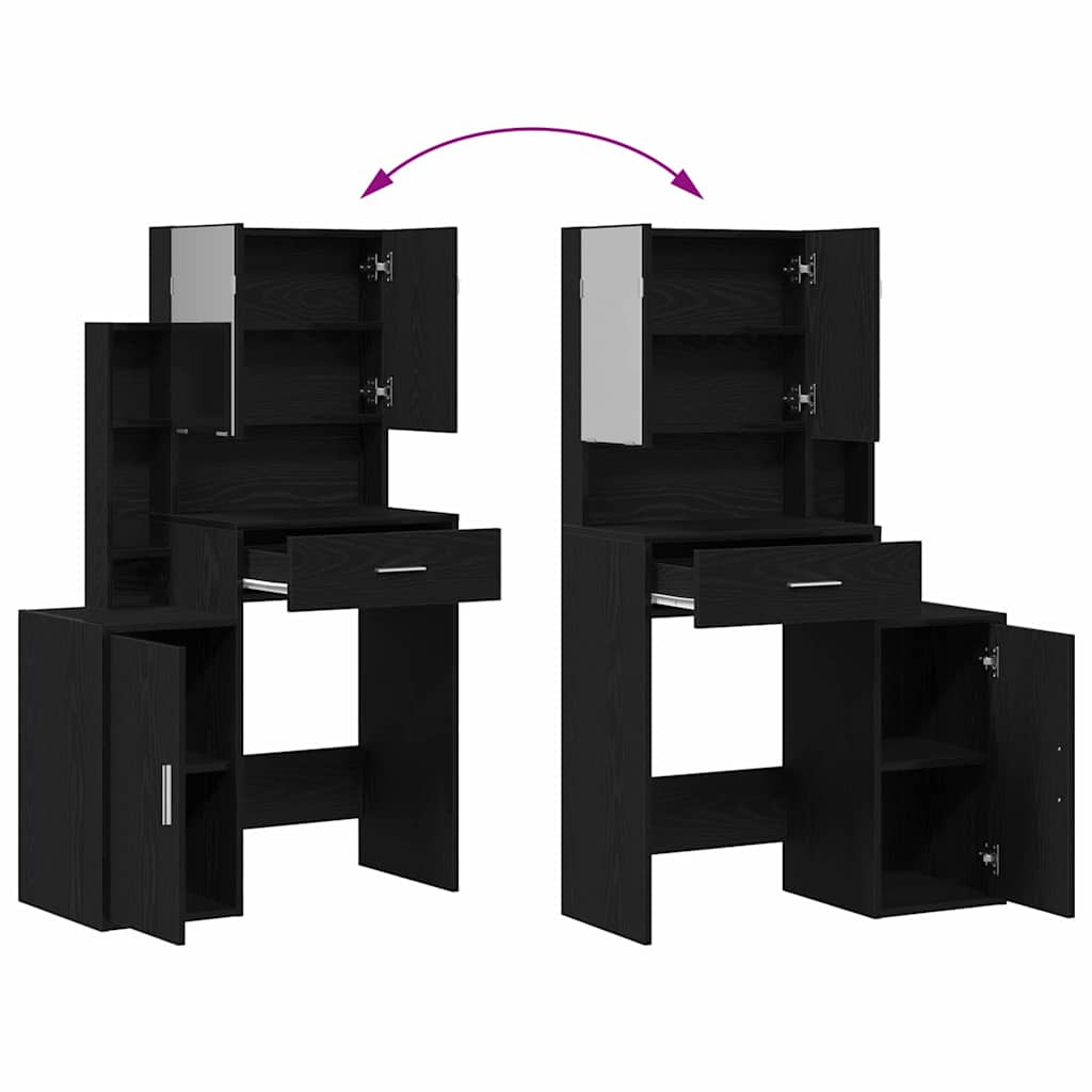 Makeup Table with Shelf Black Oak Look 80 x 35 x 132 cm