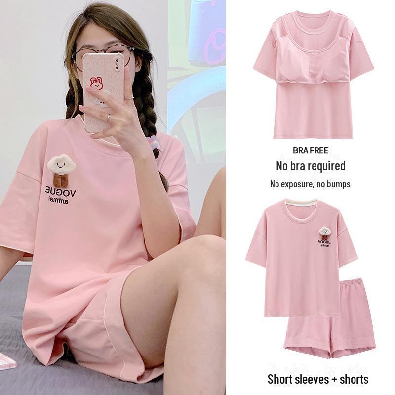 Женский летний пижамный комплект с мультяшным принтом – топ с короткими рукавами и шорты, свободный крой, новый стиль 2024 года