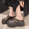 Baotou Slope Slippers Spring New Round Head Deep Mouth Rivets Metal Buckle Waterproof Platform Non-slip High Heels