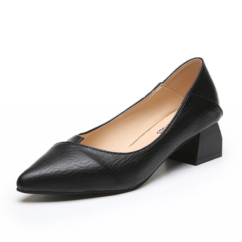 Модные туфли-лодочки Женская обувь на низком толстом каблуке с острым носком Женская обувь на платформе Мягкая кожаная обувь для офиса 2024