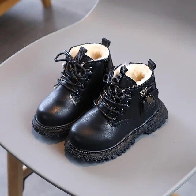 Модные детские ботинки, осенне-зимние хлопковые зимние ботинки, теплые кожаные ботильоны для мальчиков, повседневная обувь для маленьких девочек