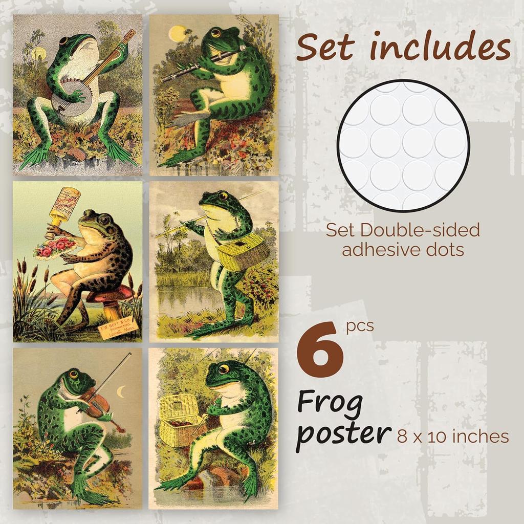97 Decor Vintage Banjo Frog Poster - Frog Decor for Bedroom, Retro Frogs Playing trument Aesthetic Pictures Cottagecore Decorations (8x10 Unframed)