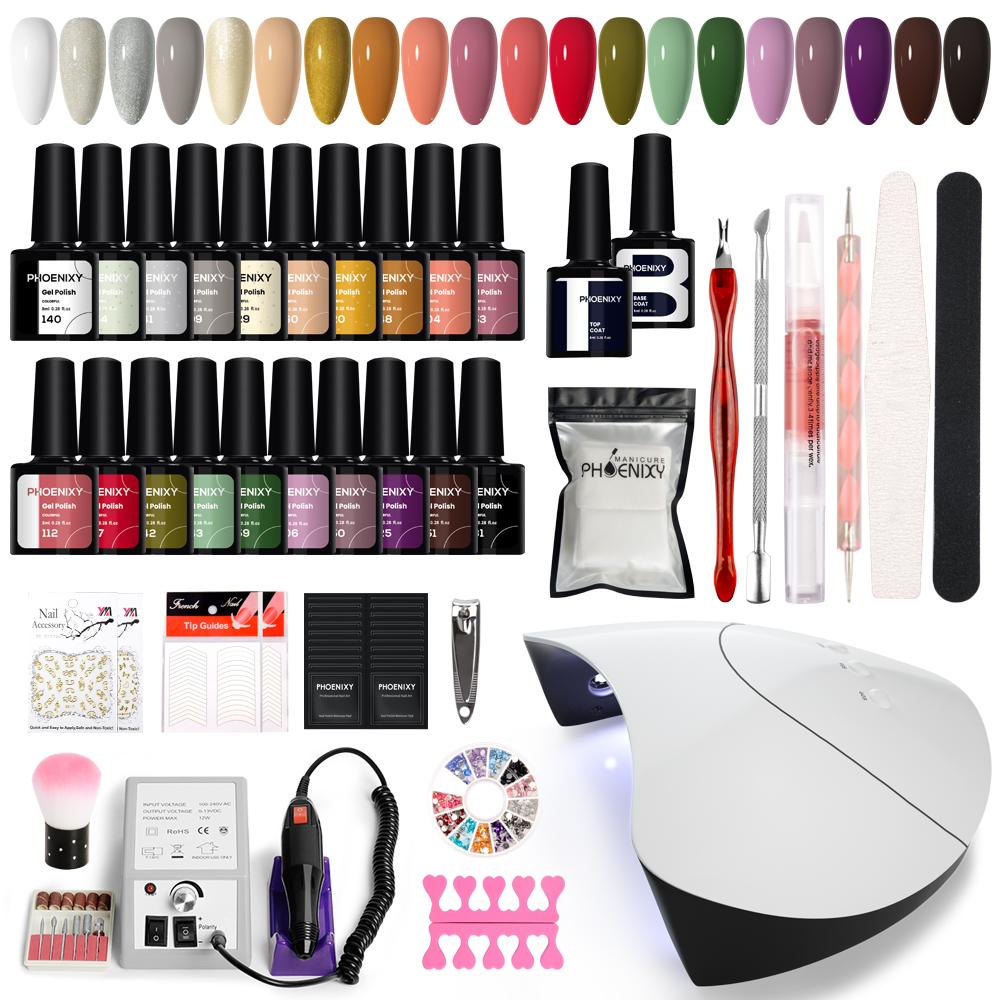 Набор гелей для ногтей PHOENIXY, 20 лаков для ногтей, 3 фрезы для УФ-геля, лампа для наращивания ногтей, 36 Вт, набор гель-лаков и аксессуаров