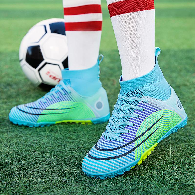Светящиеся детские футбольные бутсы Broken Nails с высоким верхом, средние и большие детские тренировочные кроссовки для игры на газоне, пара обуви