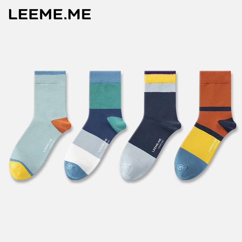 Men's Socks for Autumn And Winter, Casual Cotton Socks, Breathable Mid-Calf Socks, 4 Pairs Pack, Large Color Stripes