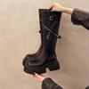 Over The Knee Long Boots Women Winter , New Style With Belt Buckle, Handsome Height Increasing Tube Thick Soled Knight Boots