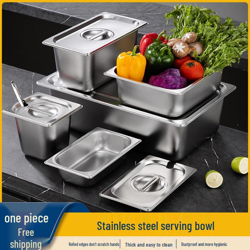 Stainless Steel Rectangular Portioning Basin with Lid for Milk Tea Shops