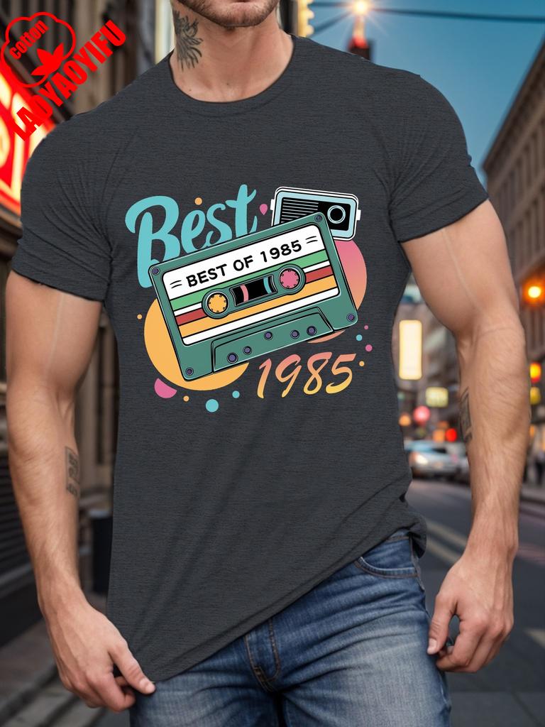 1985 Years Print T-Shirt Casual Crew Neck Short Sleeve Tee Men's Clothing for Summer Comfortable Personality Short-sleeve
