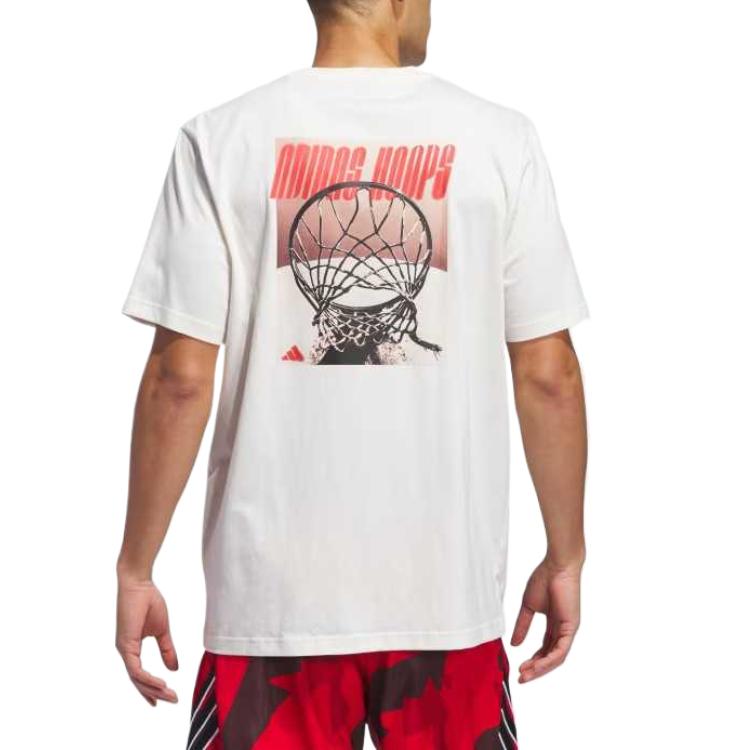 adidas Графичная футболка с кольцами, удобная, с буквами, свободная, с коротким рукавом, влагоотводящая футболка, мужские топы, белая JI7104