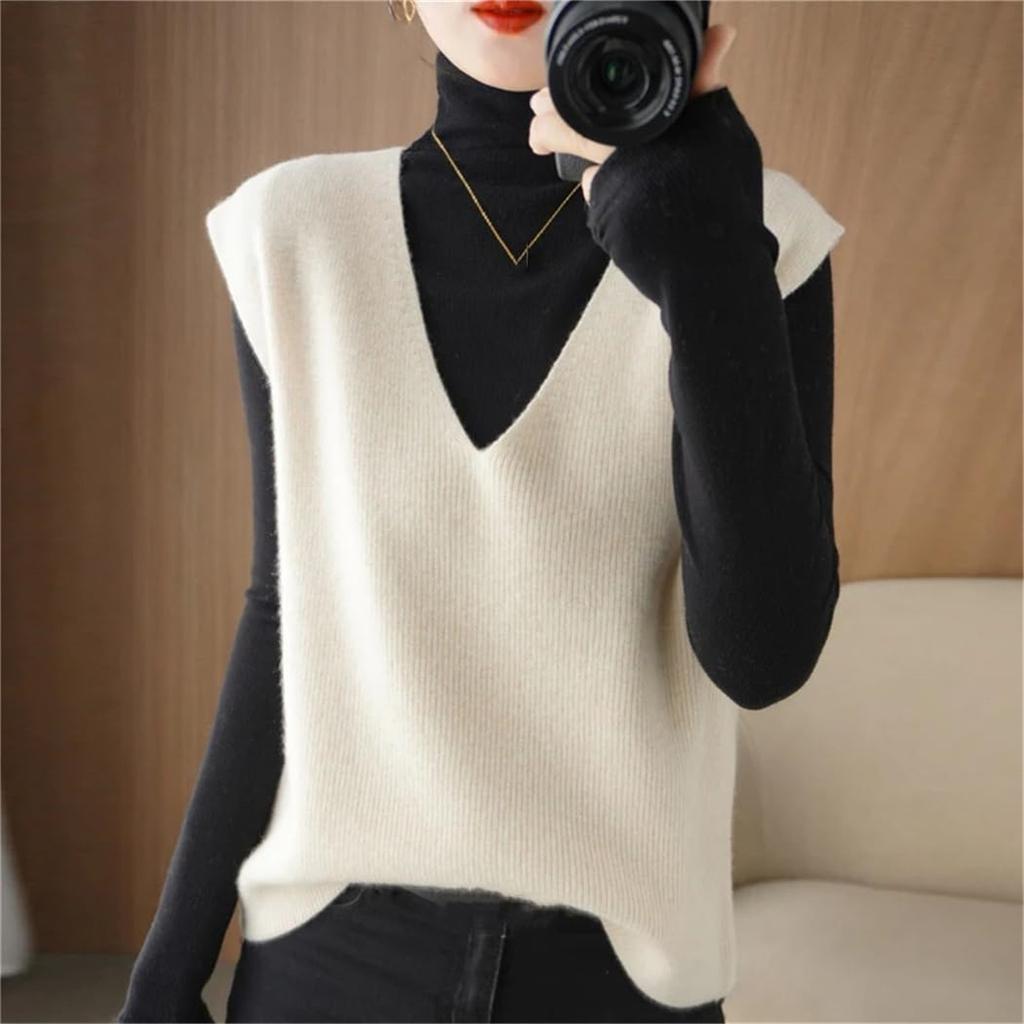 Женский модный жилет с V-образным вырезом, пуловер, свитер без рукавов, корейская версия, свободный повседневный свитер, куртка