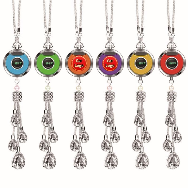 Personalized Shiny Crystal Car Perfume Hanging Ornaments Custom Fluorescent Car Logo Rear View Mirror Pendant Accessories