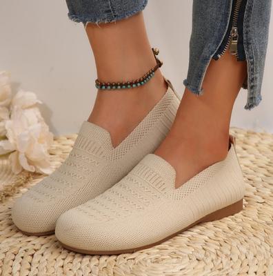 Женские туфли на плоской подошве с острым носком, однотонные вязаные туфли без шнуровки, повседневные дышащие балетки на плоской подошве, женские туфли на плоской подошве, женские лоферы