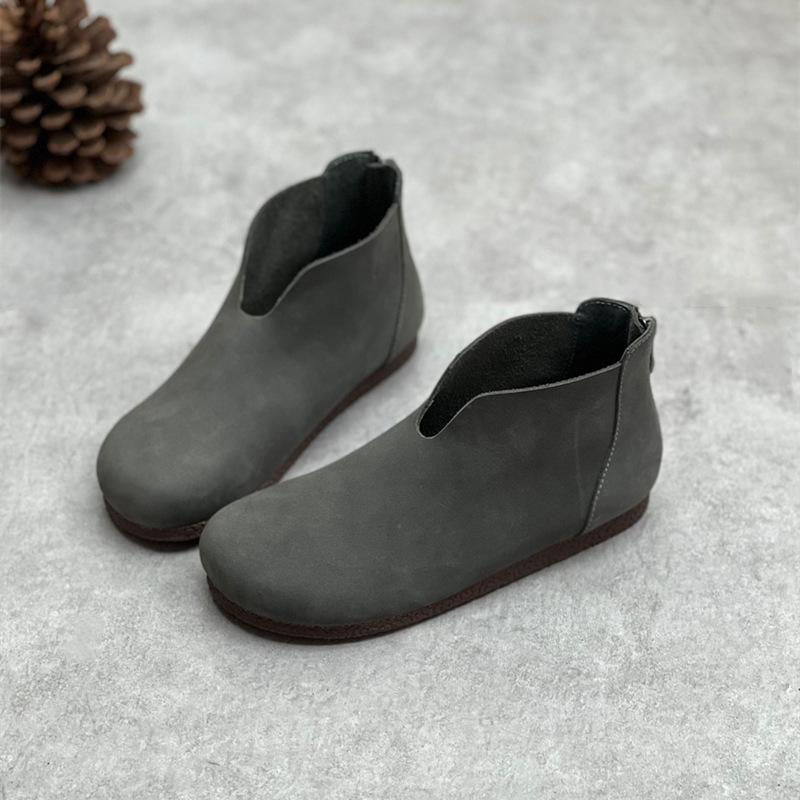 Johnature Короткие сапоги на плоской подошве из натуральной кожи ручной работы в стиле ретро, ​​повседневная универсальная женская обувь на мягкой подошве с круглым носком