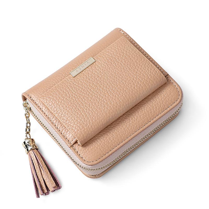 Новый кошелек для женщин, короткий кошелек на молнии из натуральной кожи, два складных кошелька, корейский кошелек с кисточками для маленьких монет, модный