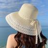 WTEMPO Beach Vacation Sunscreen Hats Women's Summer Lace Patchwork Large Brim Straw UV-proof Fisherman Hats
