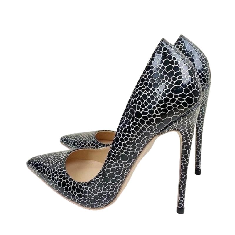 Новые модные черные туфли с каменным узором на высоком каблуке 12 см, модные сексуальные туфли для банкета с неглубоким вырезом 10 см, 8 см дл.