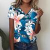 Летние женские футболки с V-образным вырезом и 3D-принтом тропических листьев и цветов, уличная одежда Харадзюку, футболки оверсайз, женская одежда