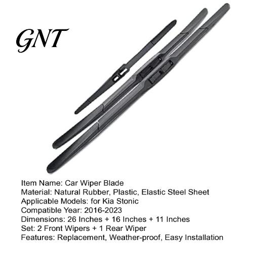 Auto Window Cleaning Accessories 3Pcs/Set Car Front Rear Wiper Blades for Kia Stonic 2016-2023, All Windshield Weather Performance Beam Blades,