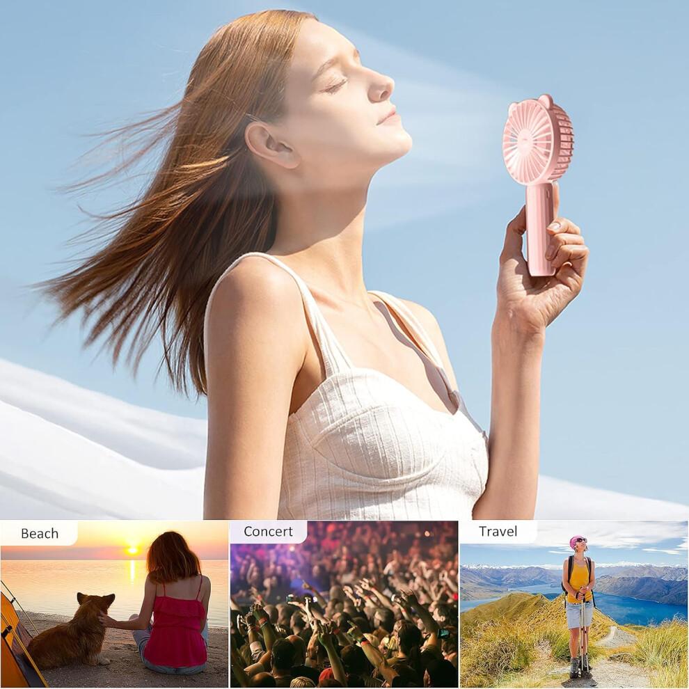 Portable Handheld Fan for Outdoor Indoor Use, USB Rechargeable Personal Cooling Fan with 3 Speed Settings, Mini Desk Fan with Stand On Desk Feature,