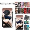 Чехол-книжка из искусственной кожи ручной работы для Tecno Spark 30C (4G) Противоскользящий ударопрочный чехол с ремешком на запястье и дизайнами в виде сердец/роз и кошек