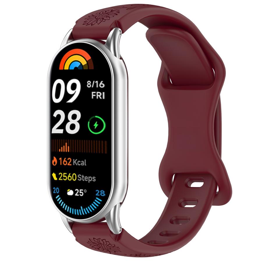 Силиконовый браслет с 3D гравировкой в виде цветка для умных часов Xiaomi Band 8 9 10, дышащий ремешок для Xiaomi Band 8 9 10