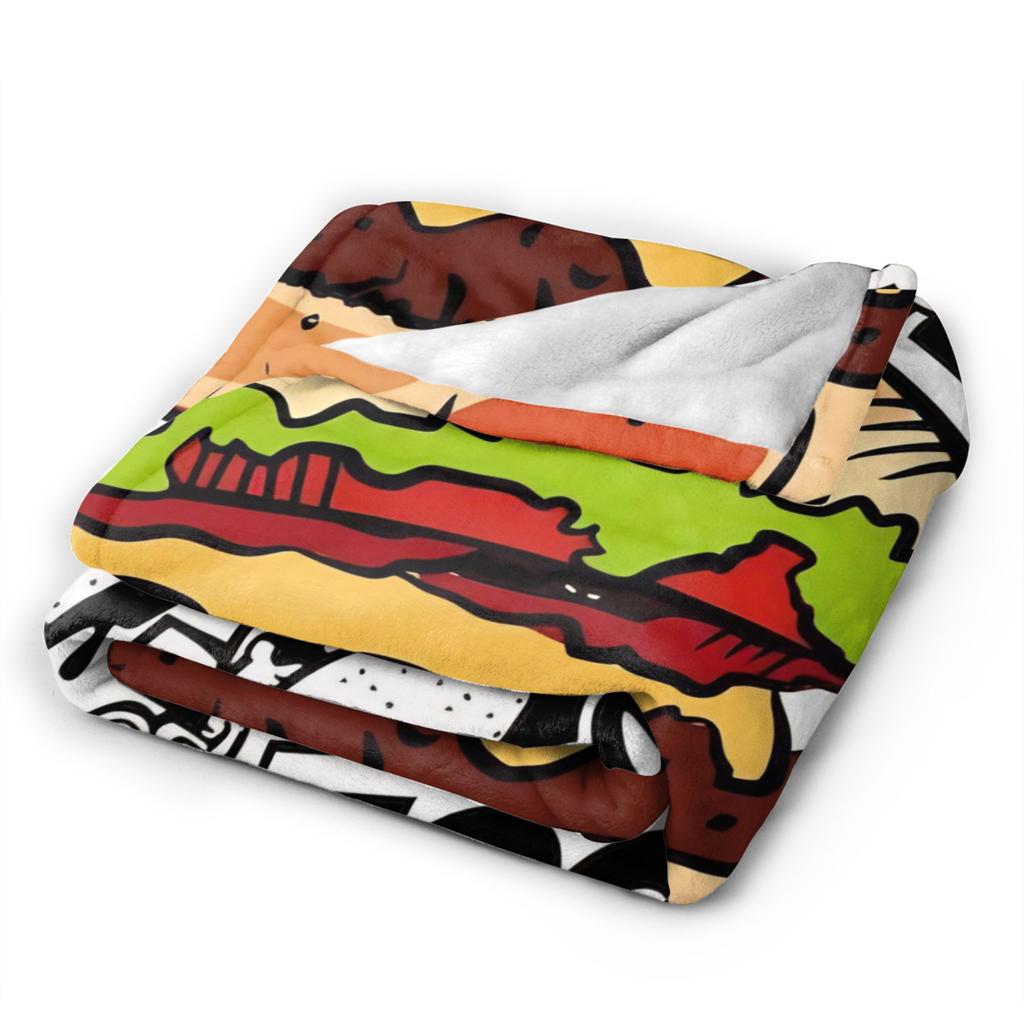 Poster Fast Food Cooking Hamburger Blanket Flannel Textile Decor Multifunction Super Soft Throw Blanket for Bedroom