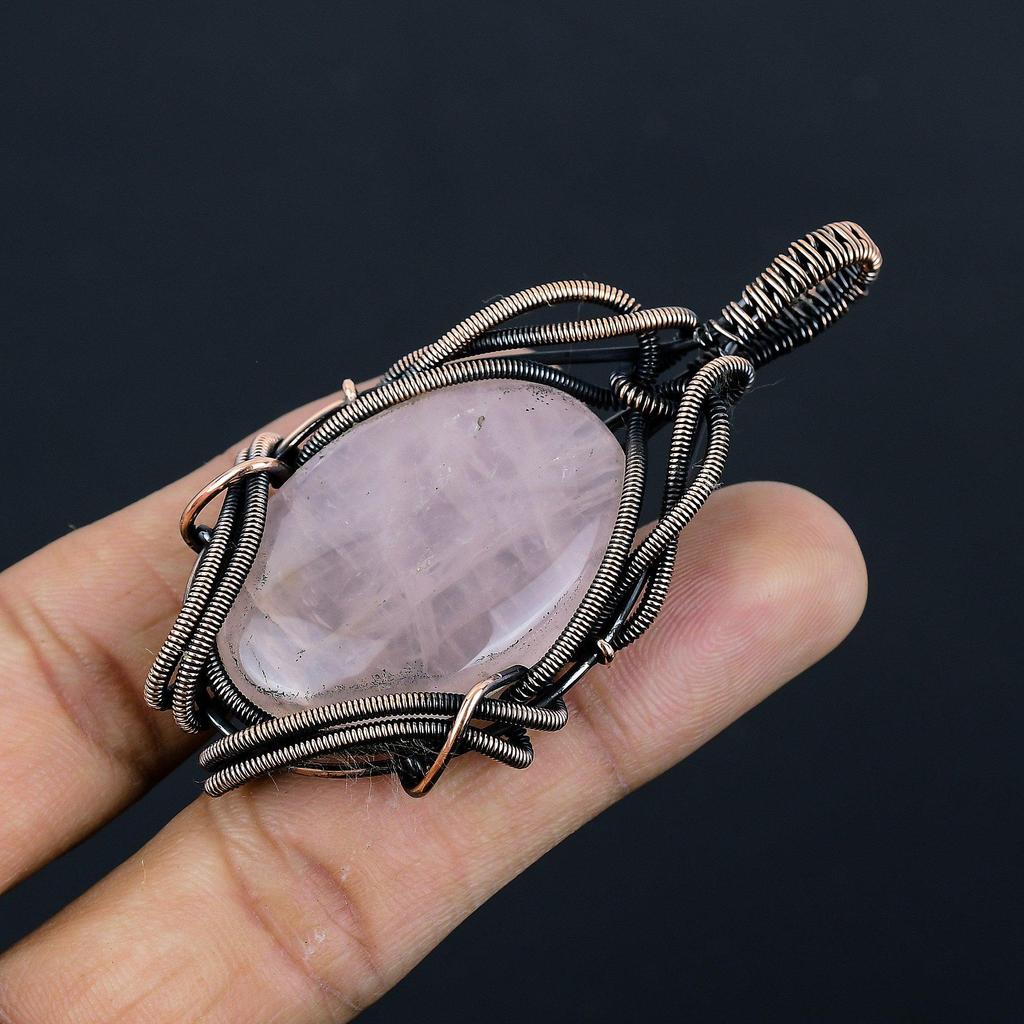 Rose Quartz Jewelry, 999 Copper Wire Wrapped Pendant Handmade Gemstone Jewelry, Gifts For Wife Brand New Pendant