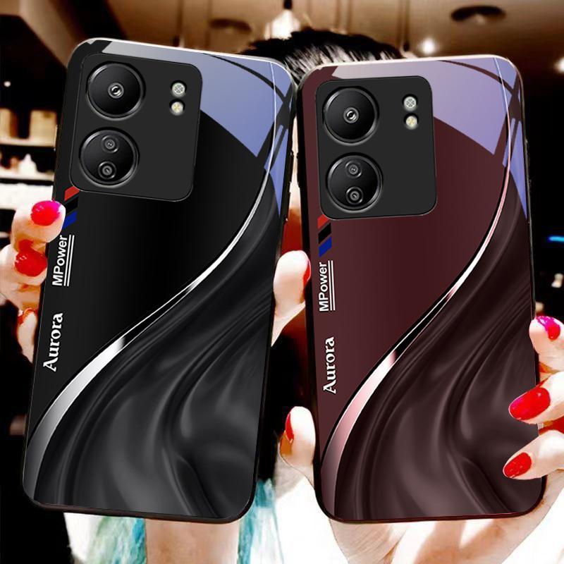 Чехол для телефона Xiaomi Redmi 13C Note13 12 Pro Plus 5G Note 9 13T Pro POCO X6 F5 F6 из черного закаленного стекла с рисунком потока воды