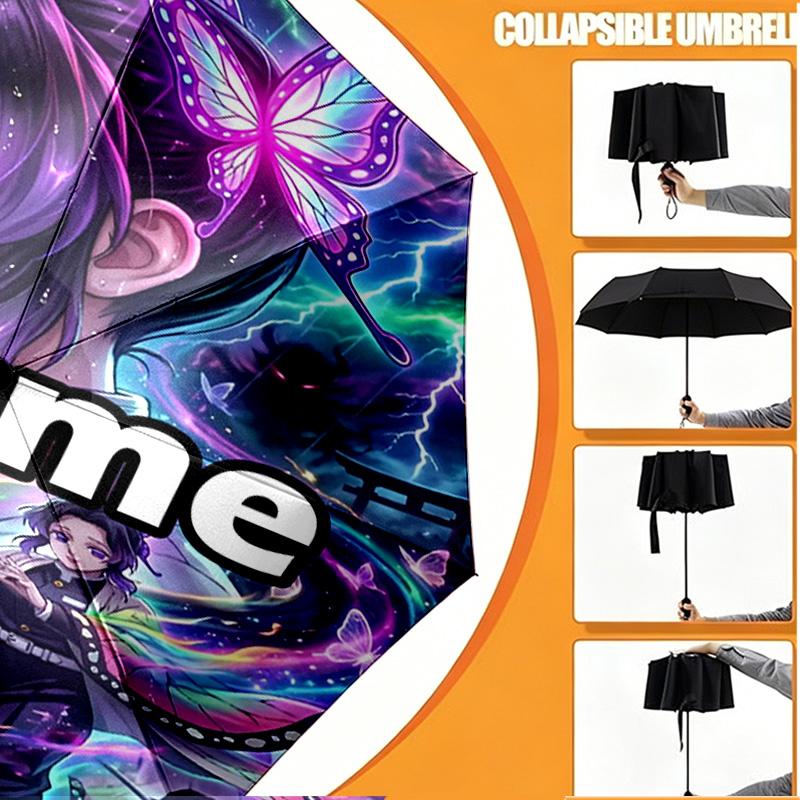 Custom Name Personalized Demon Slayer Print Umbrella, Auto Open Close, 8‑Rib Sturdy Frame, Commute Camping Hiking Use, Birthday Gift