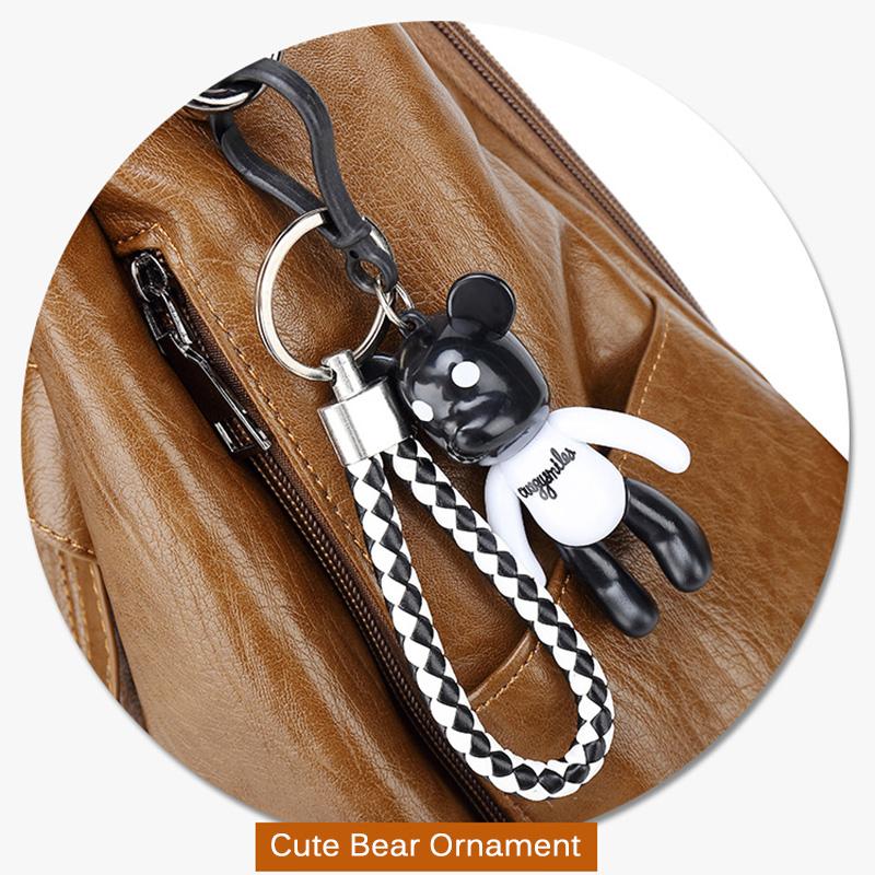 2025 Модные женские рюкзаки с бантом из натуральной кожи, женские школьные сумки из воловьей кожи с защитой от кражи и орнаментом в виде медведя