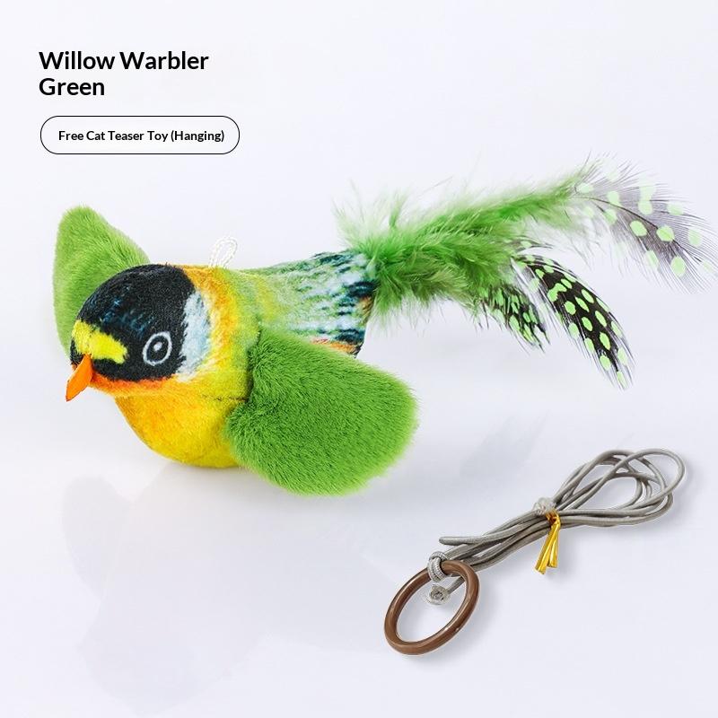 Electric Simulated Bird Cat Toy with Realistic Sound Touch Activated USB Rechargeable Bird Toy with Catnip Bag for Cats