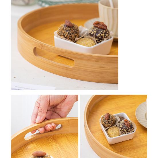 Бамбуковый поддон, круглый сервировочный поднос с ручками, универсальный прочный бамбуковый поднос для хранения для домашней кухни, вечеринки