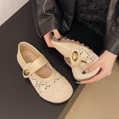 Женские туфли на мягкой подошве с вырезами, на липучке, Мэри Джейн, женские туфли 2025 лето новые, с юбкой, сетчатые туфли