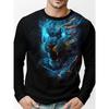 Футболка мужская с принтом узора тигра и волка, с длинным рукавом, для отдыха, 3D, полиэстер