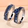 Luxury Female Blue Round Ring Set Trendy Black Gold Color Engagement Bride Wedding  Gift For Women