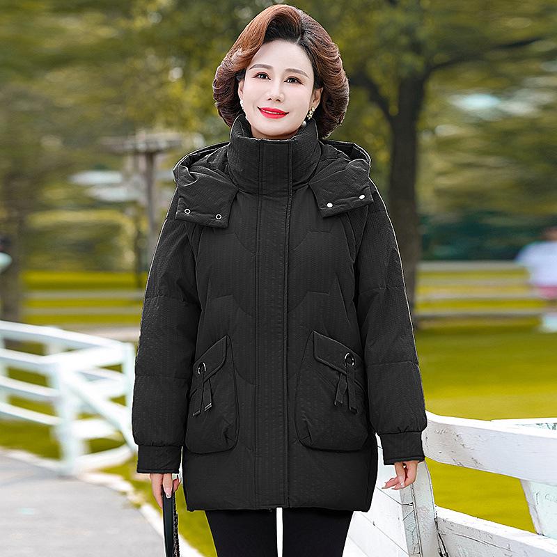 Mom's 2023 Fleece-Lined Winter Jacket - Mid-Length Cotton-Padded Coat for Middle-Aged & Elderly Women.