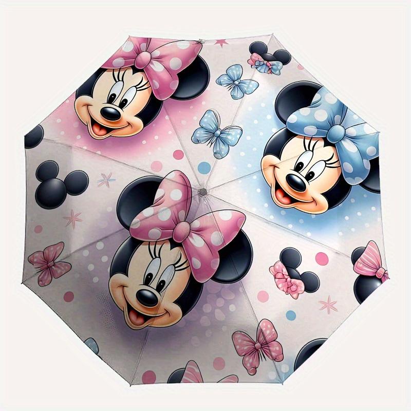 Minnie Mouse, Bow Automatic Opening and Closing Umbrella, Compact Travel Umbrella, Lightweight and Portable, Suitable for Beach Commuting Bu