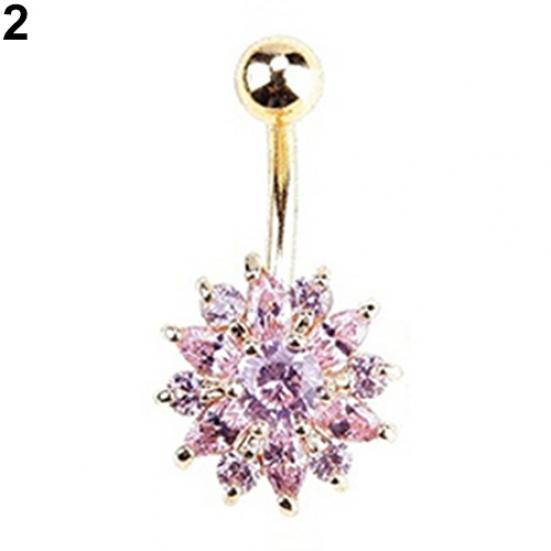 Женское кольцо-штанга для пирсинга пупка с цветами из страз Body Piercing Jewelry Charm KTJ