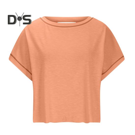 Женская футболка с круглым вырезом, коротким рукавом и открытой спиной, однотонная свободная футболка для тренировок, универсальная повседневная одежда