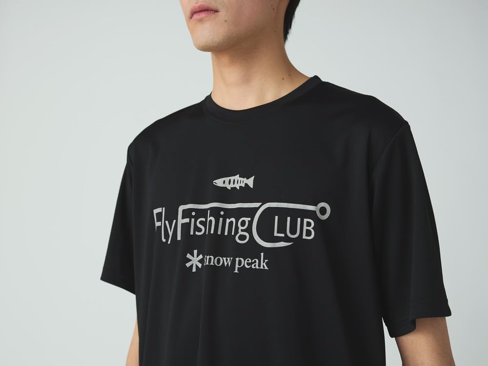 Snow Peak Графическая футболка с коротким рукавом и футболка размера XXL Flyfishing Club SPF-TS-25AU902, Мужская Женская, Черный,