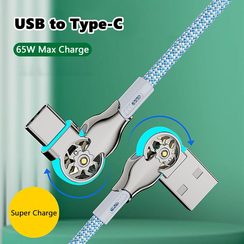 VAORLO Вращение на 180°, зарядный кабель Type-C, Super Chager, USB к Type-C, вращение с двумя портами для Xiaomi Huawei, нейлоновая линия Super Charge