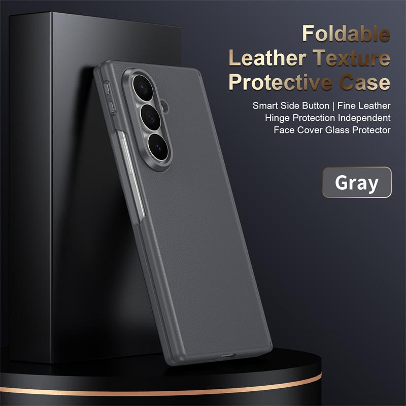 Роскошный умный чехол из гладкой кожи для Samsung Galaxy Z Fold 7 6 5 4 360 Полная защита Шарнир Экран Стекло Ударопрочная накладка